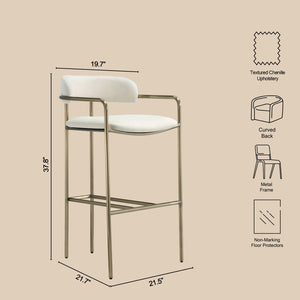 English Elm Barstool with Upholstered Seat and Steel Frame for Kitchen Islands or Home Bars Alabaster B365P509081