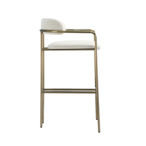 English Elm Barstool with Upholstered Seat and Steel Frame for Kitchen Islands or Home Bars Alabaster B365P509081