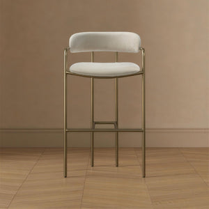 English Elm Barstool with Upholstered Seat and Steel Frame for Kitchen Islands or Home Bars Alabaster B365P509081