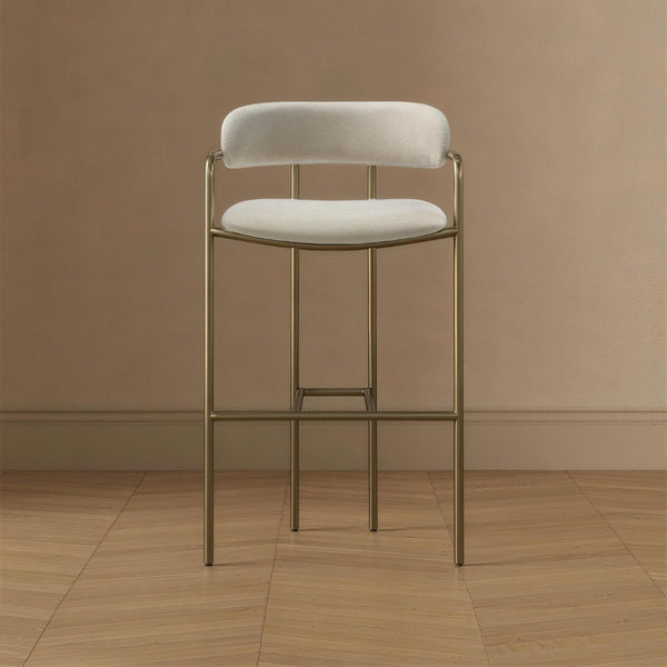 English Elm Barstool with Upholstered Seat and Steel Frame for Kitchen Islands or Home Bars Alabaster B365P509081