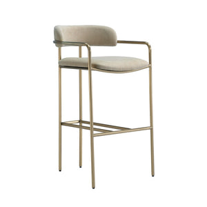 English Elm Barstool with Upholstered Seat and Steel Frame for Kitchen Islands or Home Bars Taupe B365P509082