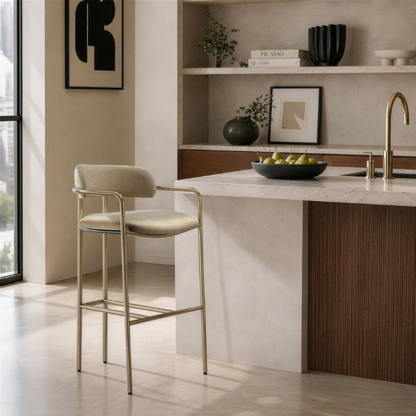 English Elm Barstool with Upholstered Seat and Steel Frame for Kitchen Islands or Home Bars Taupe B365P509082
