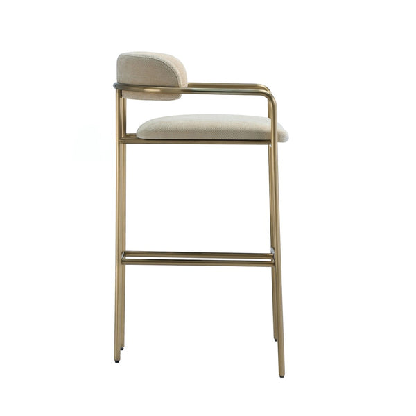 English Elm Barstool with Upholstered Seat and Steel Frame for Kitchen Islands or Home Bars Taupe B365P509082