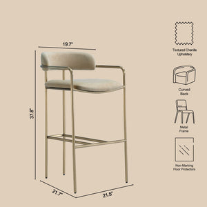 English Elm Barstool with Upholstered Seat and Steel Frame for Kitchen Islands or Home Bars Taupe B365P509082