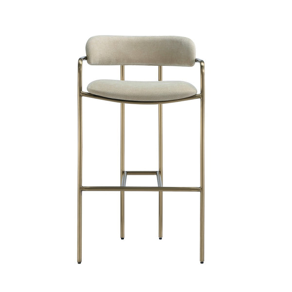 English Elm Barstool with Upholstered Seat and Steel Frame for Kitchen Islands or Home Bars Taupe B365P509082