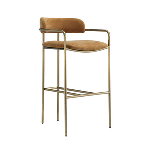 English Elm Barstool with Upholstered Seat and Steel Frame for Kitchen Islands or Home Bars Turmeric B365P509083