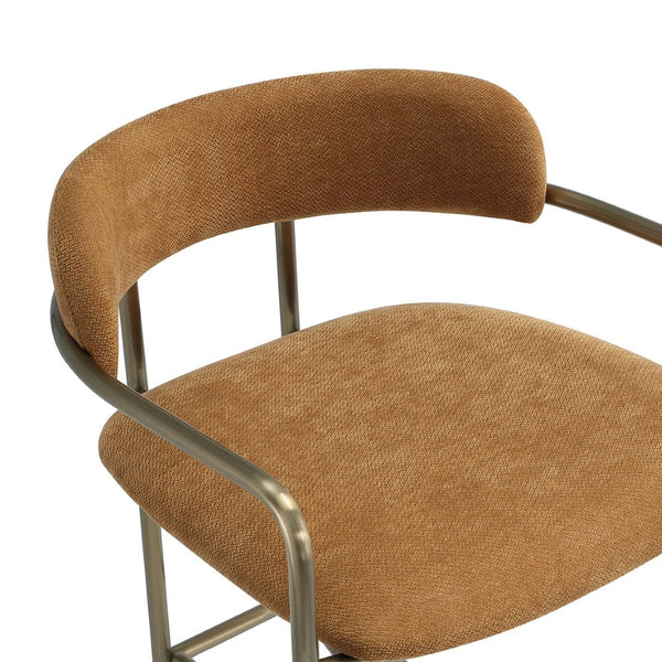 English Elm Barstool with Upholstered Seat and Steel Frame for Kitchen Islands or Home Bars Turmeric B365P509083