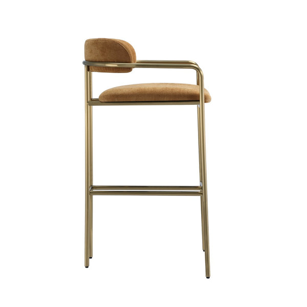 English Elm Barstool with Upholstered Seat and Steel Frame for Kitchen Islands or Home Bars Turmeric B365P509083