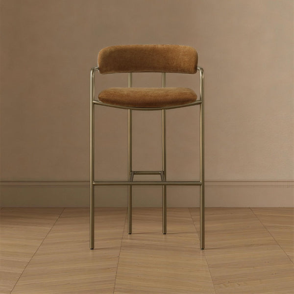 English Elm Barstool with Upholstered Seat and Steel Frame for Kitchen Islands or Home Bars Turmeric B365P509083