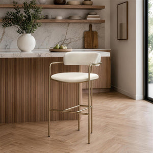 English Elm Counter Stool with Stainless Steel Frame Upholstered Seat for Kitchen Island Dining Alabaster B365P509084