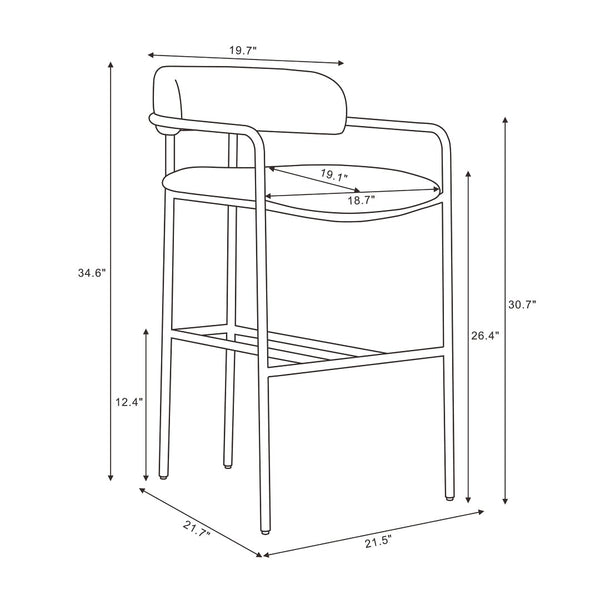 English Elm Counter Stool with Stainless Steel Frame Upholstered Seat for Kitchen Island Dining Alabaster B365P509084