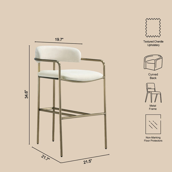 English Elm Counter Stool with Stainless Steel Frame Upholstered Seat for Kitchen Island Dining Alabaster B365P509084