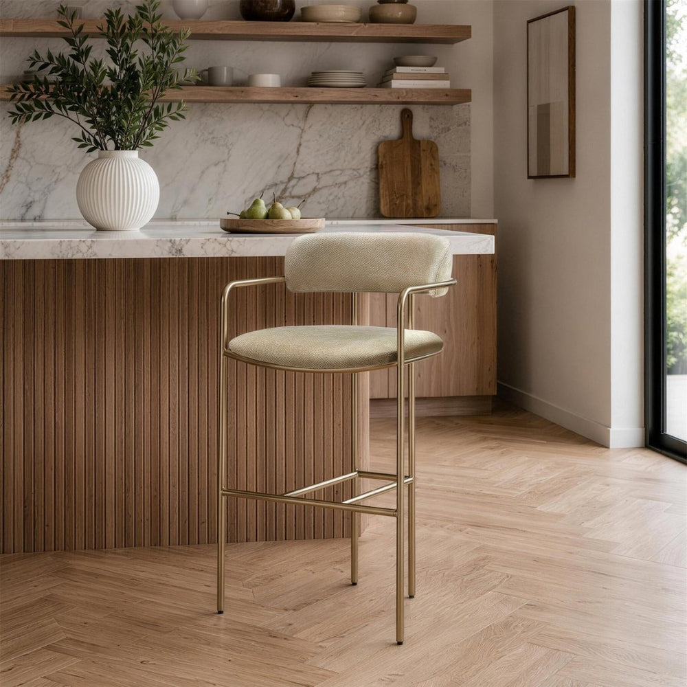 English Elm Counter Stool with Stainless Steel Frame Upholstered Seat for Kitchen Island Dining Taupe B365P509085