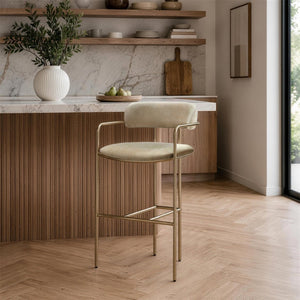 English Elm Counter Stool with Stainless Steel Frame Upholstered Seat for Kitchen Island Dining Taupe B365P509085