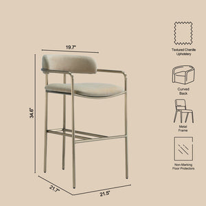 English Elm Counter Stool with Stainless Steel Frame Upholstered Seat for Kitchen Island Dining Taupe B365P509085