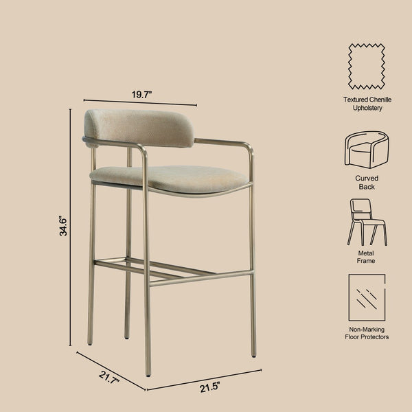 English Elm Counter Stool with Stainless Steel Frame Upholstered Seat for Kitchen Island Dining Taupe B365P509085