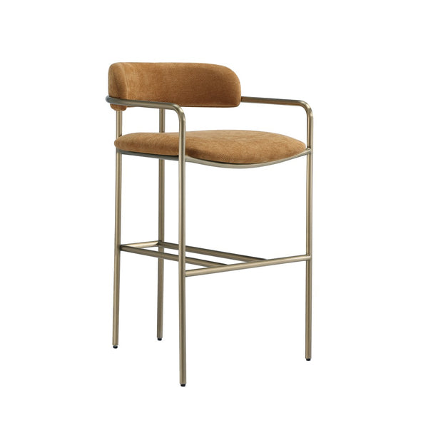 English Elm Counter Stool with Stainless Steel Frame Upholstered Seat for Kitchen Island Dining Turmeric B365P509086