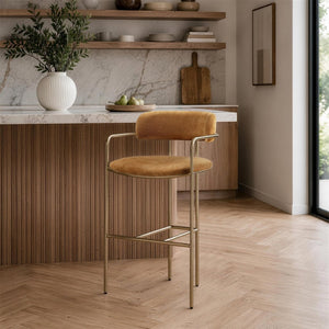 English Elm Counter Stool with Stainless Steel Frame Upholstered Seat for Kitchen Island Dining Turmeric B365P509086