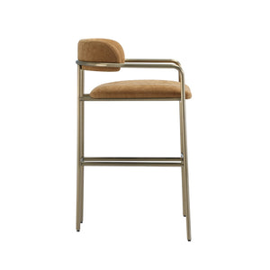 English Elm Counter Stool with Stainless Steel Frame Upholstered Seat for Kitchen Island Dining Turmeric B365P509086