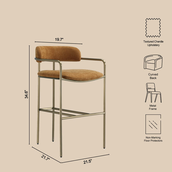 English Elm Counter Stool with Stainless Steel Frame Upholstered Seat for Kitchen Island Dining Turmeric B365P509086