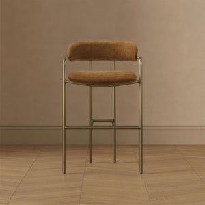 English Elm Counter Stool with Stainless Steel Frame Upholstered Seat for Kitchen Island Dining Turmeric B365P509086