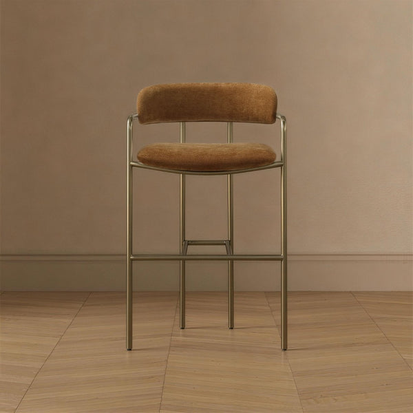 English Elm Counter Stool with Stainless Steel Frame Upholstered Seat for Kitchen Island Dining Turmeric B365P509086
