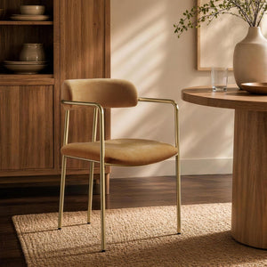 English Elm Dining Chair with Stainless Steel Legs Upholstered Ergonomic Seat for Modern Interiors Turmeric B365P509089