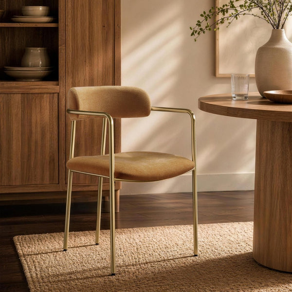 English Elm Dining Chair with Stainless Steel Legs Upholstered Ergonomic Seat for Modern Interiors Turmeric B365P509089