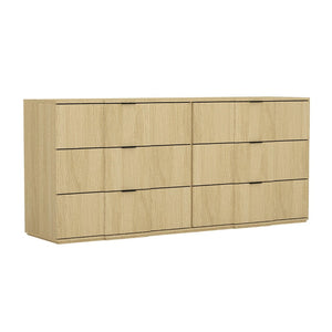 English Elm Dresser with Sculpted Six Drawer Front Design in Warm Oak Finish and Gold Accents Natural Oak B365S00162