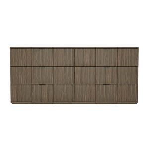 English Elm Dresser with Sculpted Six Drawer Front Design in Warm Oak Finish and Gold Accents Walnut B365S00164