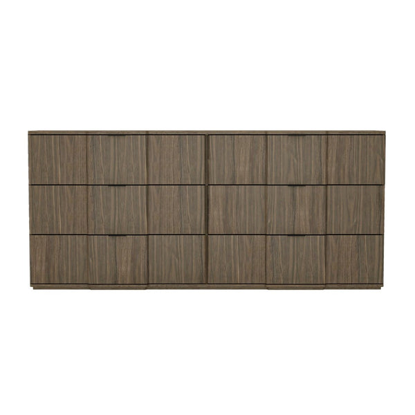 English Elm Dresser with Sculpted Six Drawer Front Design in Warm Oak Finish and Gold Accents Walnut B365S00164