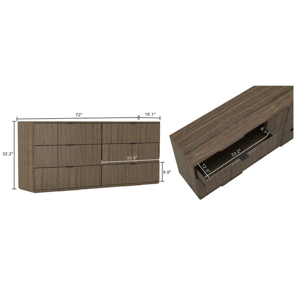 English Elm Dresser with Sculpted Six Drawer Front Design in Warm Oak Finish and Gold Accents Walnut B365S00164