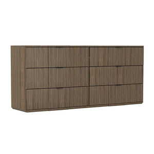 English Elm Dresser with Sculpted Six Drawer Front Design in Warm Oak Finish and Gold Accents Walnut B365S00164