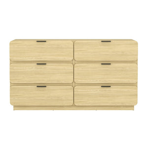English Elm Dresser Six Drawer Manufactured Wood Minimalist Bedroom Storage with Recessed Metal Hardware Natural B365S00165