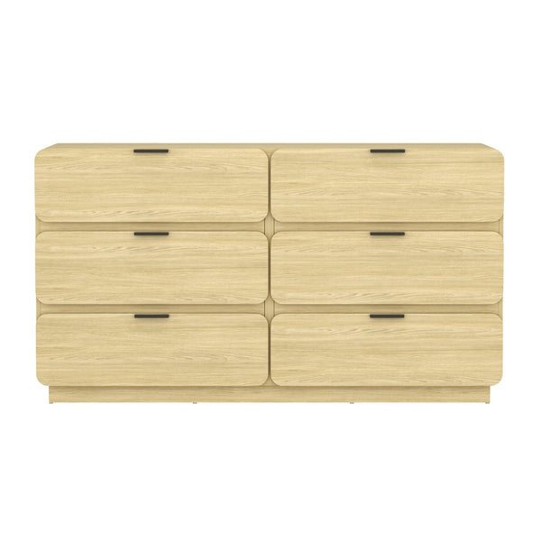 English Elm Dresser Six Drawer Manufactured Wood Minimalist Bedroom Storage with Recessed Metal Hardware Natural B365S00165