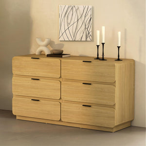 English Elm Dresser Six Drawer Manufactured Wood Minimalist Bedroom Storage with Recessed Metal Hardware Natural B365S00165