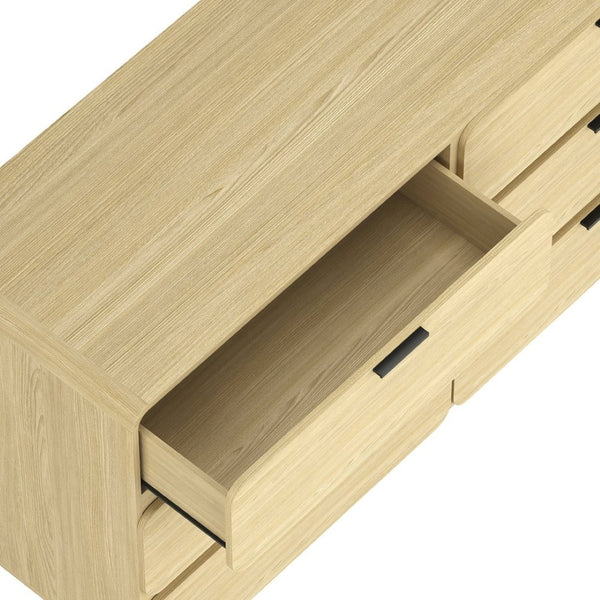 English Elm Dresser Six Drawer Manufactured Wood Minimalist Bedroom Storage with Recessed Metal Hardware Natural B365S00165