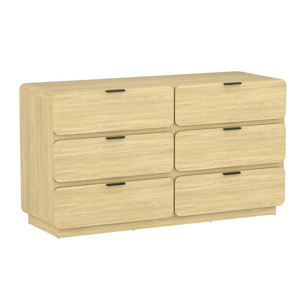 English Elm Dresser Six Drawer Manufactured Wood Minimalist Bedroom Storage with Recessed Metal Hardware Natural B365S00165