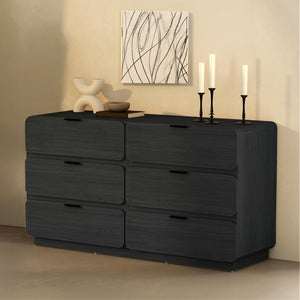 English Elm Dresser Six Drawer Manufactured Wood Minimalist Bedroom Storage with Recessed Metal Hardware Black B365S00166