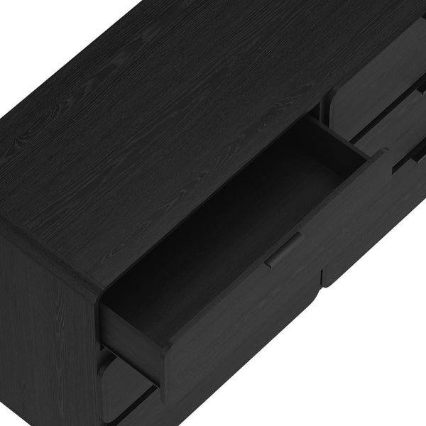 English Elm Dresser Six Drawer Manufactured Wood Minimalist Bedroom Storage with Recessed Metal Hardware Black B365S00166