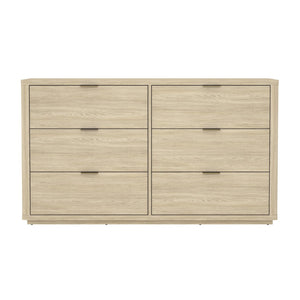 English Elm Dresser with Six Drawers Brushed Gold Handles Rounded Wood Frame for Modern Bedroom Natural B365S00167