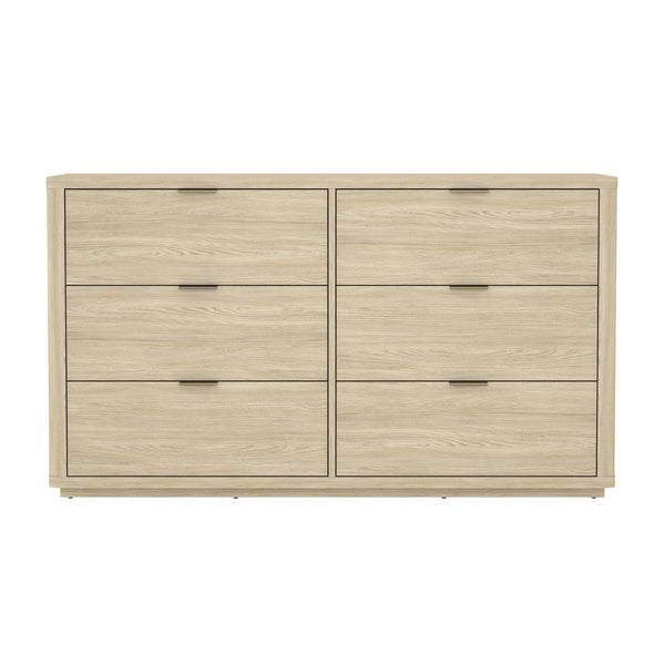 English Elm Dresser with Six Drawers Brushed Gold Handles Rounded Wood Frame for Modern Bedroom Natural B365S00167