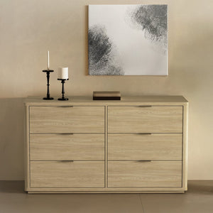 English Elm Dresser with Six Drawers Brushed Gold Handles Rounded Wood Frame for Modern Bedroom Natural B365S00167