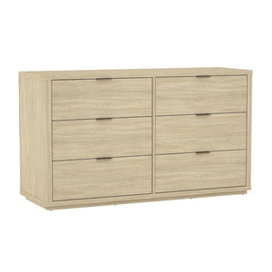 English Elm Dresser with Six Drawers Brushed Gold Handles Rounded Wood Frame for Modern Bedroom Natural B365S00167
