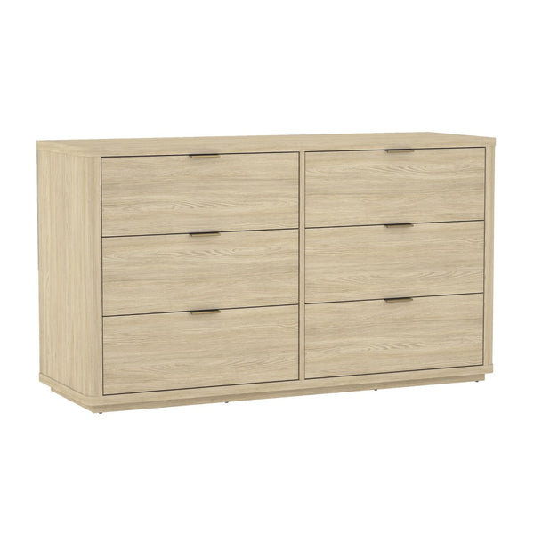 English Elm Dresser with Six Drawers Brushed Gold Handles Rounded Wood Frame for Modern Bedroom Natural B365S00167