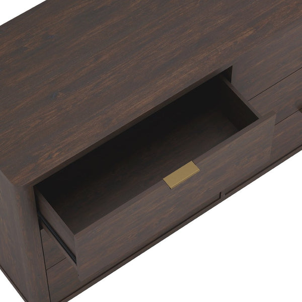 English Elm Dresser with Six Drawers Brushed Gold Handles Rounded Wood Frame for Modern Bedroom Brown B365S00168