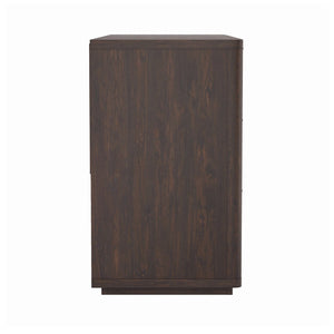 English Elm Dresser with Six Drawers Brushed Gold Handles Rounded Wood Frame for Modern Bedroom Brown B365S00168