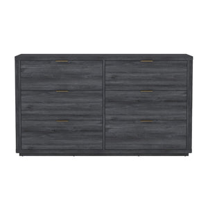 English Elm Dresser with Six Drawers Brushed Gold Handles Rounded Wood Frame for Modern Bedroom Charcoal Gray B365S00169