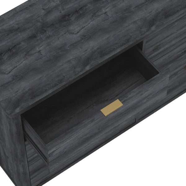 English Elm Dresser with Six Drawers Brushed Gold Handles Rounded Wood Frame for Modern Bedroom Charcoal Gray B365S00169