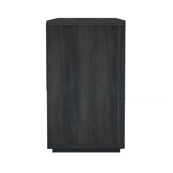 English Elm Dresser with Six Drawers Brushed Gold Handles Rounded Wood Frame for Modern Bedroom Charcoal Gray B365S00169